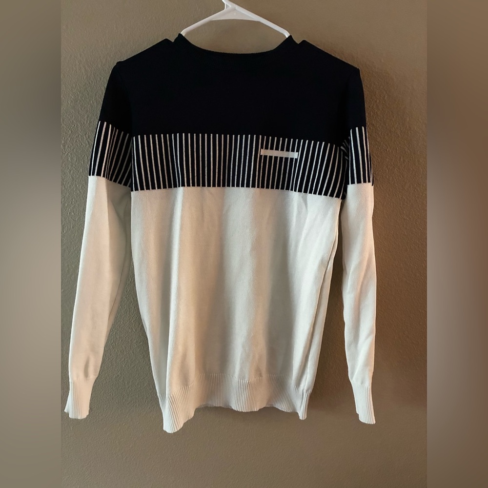 Black and White Minimalist Striped long Sweater small/medium